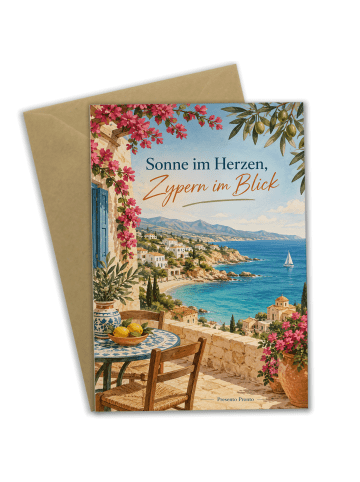 Glückwunschkarte Zypern mediterran Design mit S... in Weiß