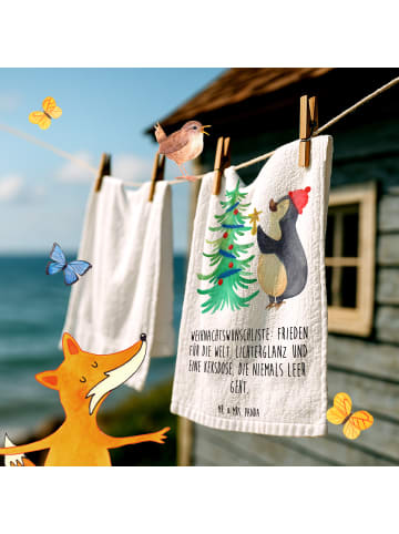 Mr. & Mrs. Panda Handtuch Pinguin Weihnachtsbaum mit Spruch in Weiß