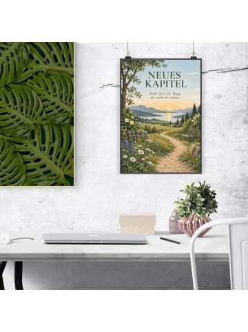 Wandbild Sonnenaufgang ruhig Design mit Spruch in Weiß