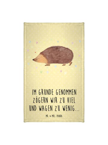 Mr. & Mrs. Panda Gästehandtuch Igel Herzen mit Spruch in Gelb Pastell