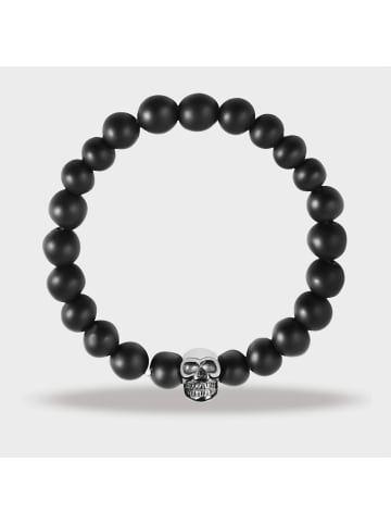 Adeliás Unisex Anhänger – Totenkopfanhänger aus Edelstahl mit Achat in schwarz