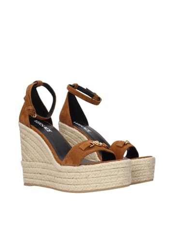Versace Braun Leder Keilabsatz Sandalen