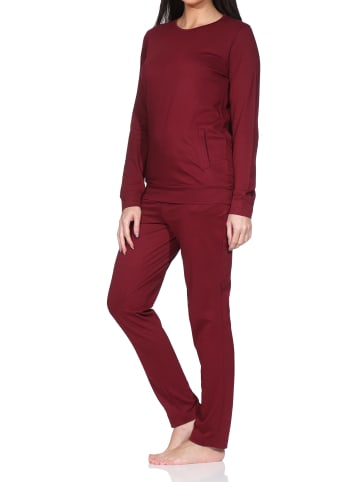 NORMANN Langarm Schlafanzug Pyjama Bündchen Tupfen Optik in rot