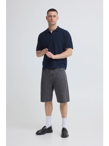 BLEND Kurzarmhemd Haifischkragen Knopfleiste Casual in Blau