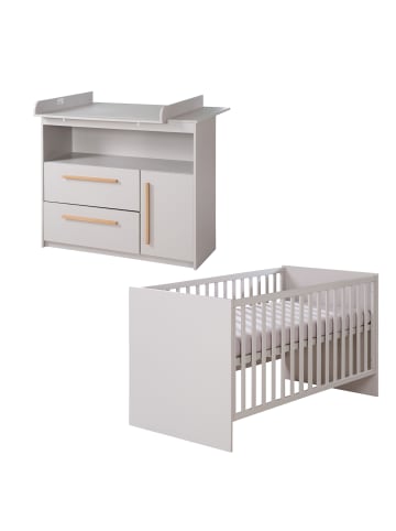 roba Babyzimmer Set Lea 2-tlg. Holz Beige/Grau mit Bett & Kommode