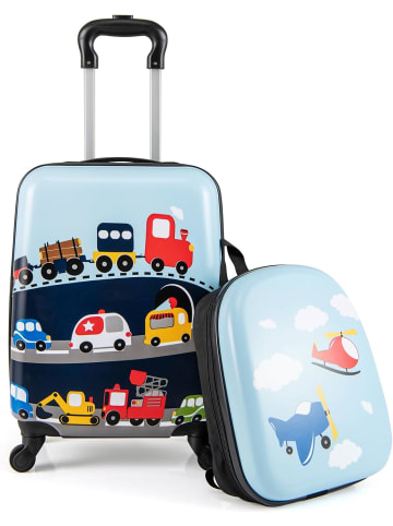 COSTWAY 2 teiliger Kinderkoffer+ Rucksack in Hellblau