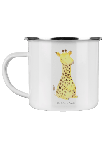 Mr. & Mrs. Panda Camping Emaille Tasse Giraffe Zufrieden ohne Sp... in Weiß