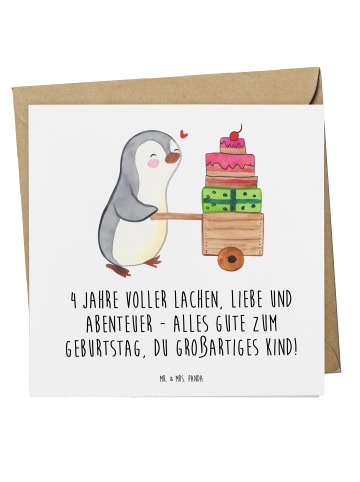 Mr. & Mrs. Panda Klappkarte 4. Geburtstag mit Spruch in Weiß