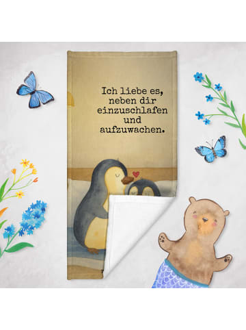 Mr. & Mrs. Panda Handtuch Pinguine Einschlafen Design mit Spruch in Grau Pastell