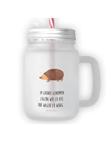 Mr. & Mrs. Panda Trinkglas Mason Jar Igel Herzen mit Spruch in Transparent