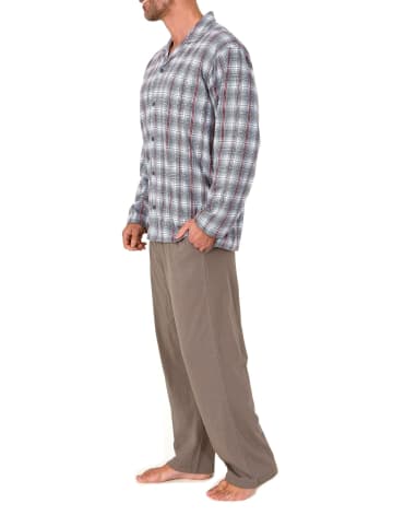 NORMANN Langarm Schlafanzug Pyjama zum durchknöpfen in grau