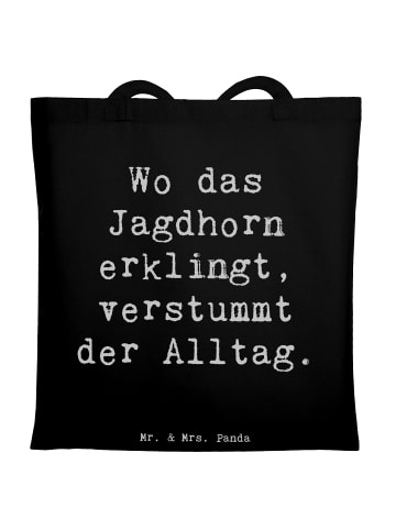 Mr. & Mrs. Panda Tragetasche Spruch Jagdhorn Melodie mit Spruch in Schwarz