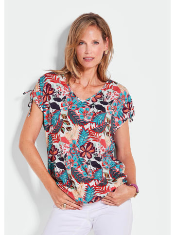 GOLDNER Kurzgröße:  Shirt Florales Oberteil mit V-Ausschnitt in bunt / gemustert