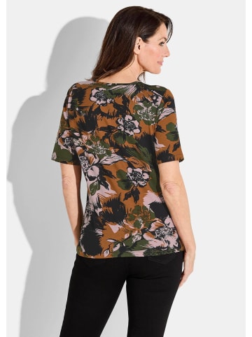 GOLDNER Florales Viskose-Shirt Halbarm in schwarz / terrakotta / khaki / gemustert