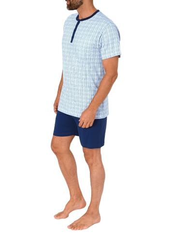 NORMANN Schlafanzug kurzarm Shorty Knopfleiste am Hals - 78374 in marine