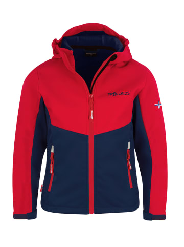 Trollkids Softhsell Jacke "Kristiansand" in Hellrot / Blau