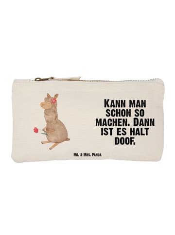 Mr. & Mrs. Panda Pouch Alpaka Blume mit Spruch in Weiß