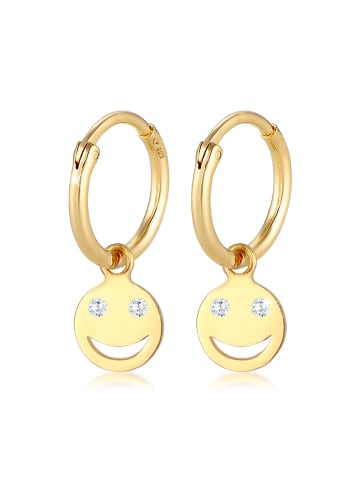 Elli Ohrringe 925 Sterling Silber mit Smiling Face, Plättchen, Smiling Face in Gold