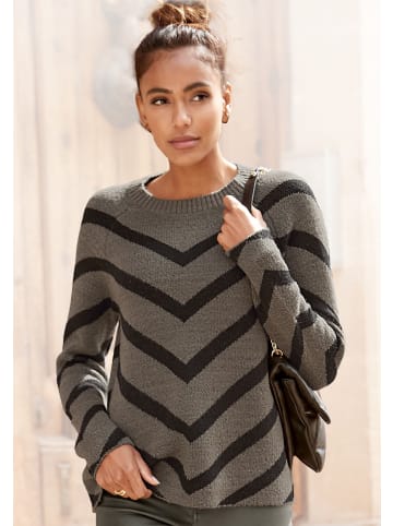 LASCANA Strickpullover in khaki-schwarz