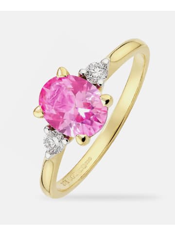 Diamant L'éternel Ring, mit synth. Saphir, 375 Gelbgold
