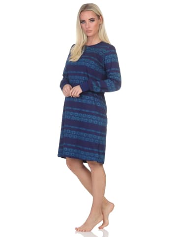 NORMANN Langarm Nachthemd Bündchen Ethnolook - 87541 in marine
