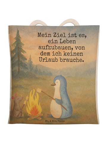 Mr. & Mrs. Panda Einkaufstasche Pinguin Lagerfeuer Design mit Sp... in Weiß