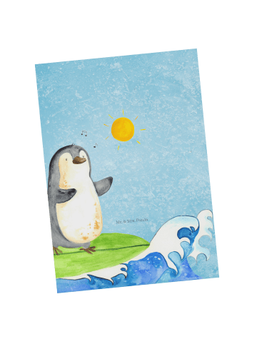 Mr. & Mrs. Panda Grußkarte Pinguin Surfer ohne Spruch in Eisblau