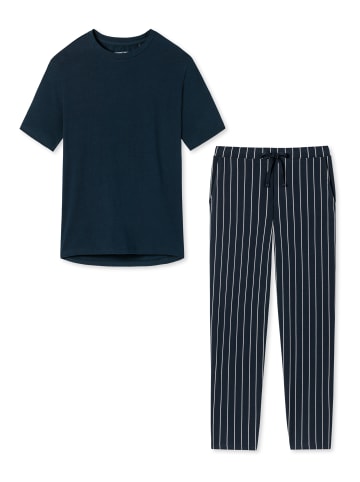 Schiesser Schlafanzug Cotton in Blau gestreift / Dunkelblau