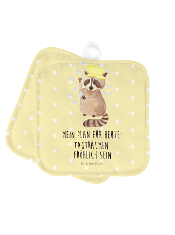 Mr. & Mrs. Panda hitzeschutzhandschuhe Waschbär mit Spruch in Gelb Pastell