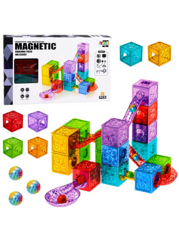 Wisam Magnetische Bausteine, Würfel, Kugelbahn, bunt, 33-teilig