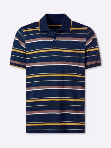 WITT WEIDEN Kurzarmshirt in dunkelblau-ocker-gestreift