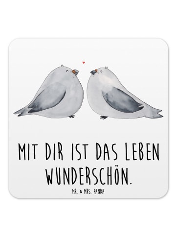Mr. & Mrs. Panda Glasuntersetzer Turteltauben Liebe mit Spruch in Weiß