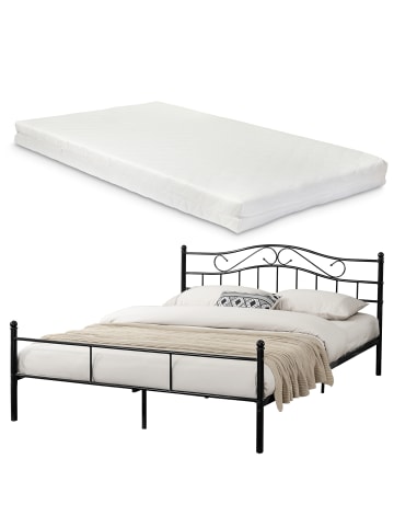 en.casa Metallbett Florenz mit Matratze in Schwarz (B)160cm