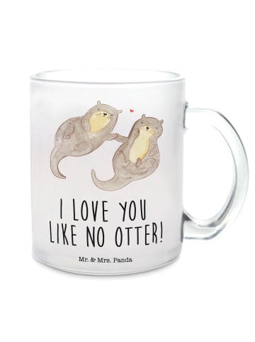 Mr. & Mrs. Panda Teeglas Otter Hände halten mit Spruch in Transparent