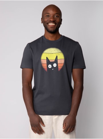 wat? Apparel T-Shirt Sunset Cat in India Ink Grey