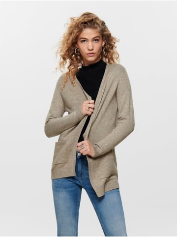 ONLY Lange Stretch Strickjacke Cardigan Mantel mit Taschen ONLLESLY in Beige