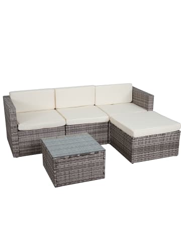 MCW Poly-Rattan-Garnitur D28, Grau, Polster creme ohne Deko-Kissen/Abdeckung