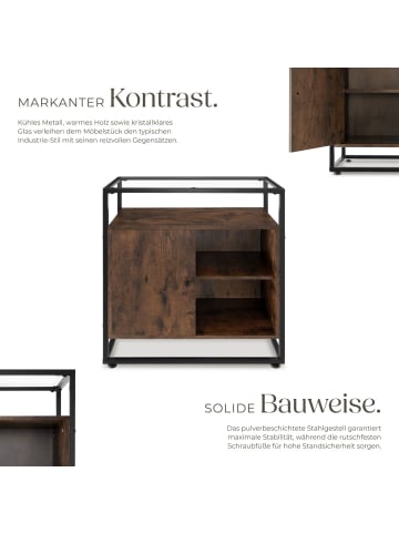 tectake Kommode, 70 x 38 x 80,5 cm Holz und Stahl, Glasplatte