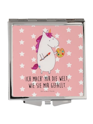 Mr. & Mrs. Panda Handtaschenspiegel quadratisch Einhorn Künstler... in Rot Pastell