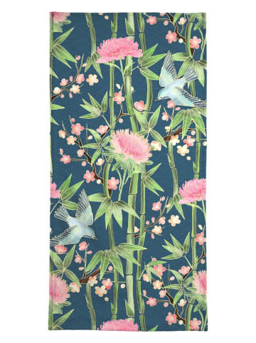 Juniqe Handtuch "Bamboo Birds and Blossom Teal" in Grün & Rosa