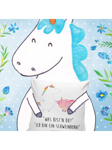 Mr. & Mrs. Panda Dekokissen Sofa Einhorn Schwein mit Spruch in Weiß