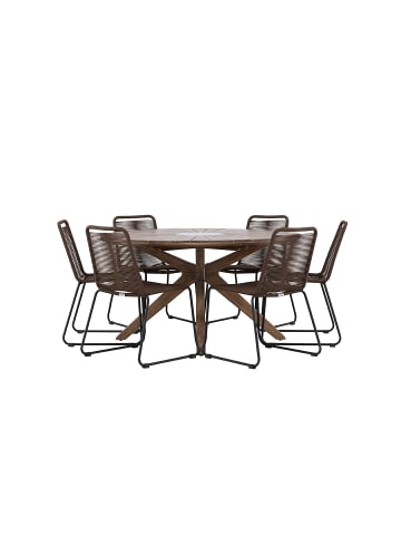 ebuy24 1 x Tisch 6 x Stühle Braun 140 x 140 cm