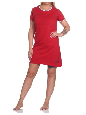 NORMANN maritimim Nachthemd kurzärmliges Bigshirt Rundhals - 74405 in rot