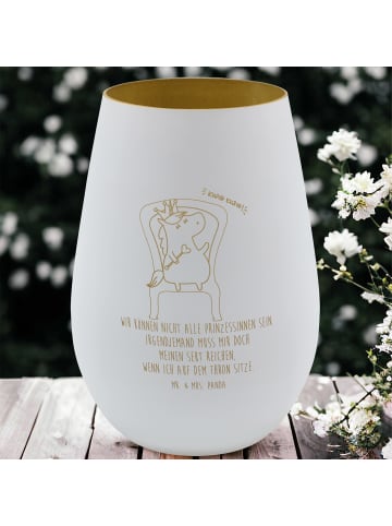 Mr. & Mrs. Panda Gold Windlicht Einhorn König mit Spruch in Weiß