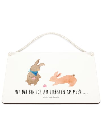 Mr. & Mrs. Panda Schild Hasen Muschel mit Spruch in Weiß