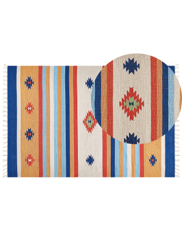 Beliani Kelim TARONIK in Bunt/Rot/Blau - (W) 200 x (L) 300 cm