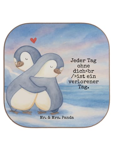 Mr. & Mrs. Panda Glas-Untersetzer Pinguine Kuscheln Design mit S... in Weiß