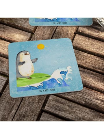 Mr. & Mrs. Panda Tischuntersetzer Pinguin Surfer ohne Spruch in Eisblau