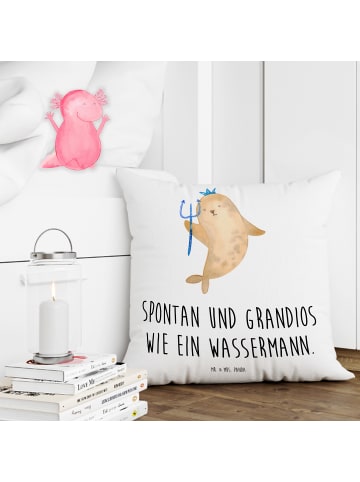 Mr. & Mrs. Panda Kissen 40x40 Sternzeichen Wassermann mit Spruch in Weiß