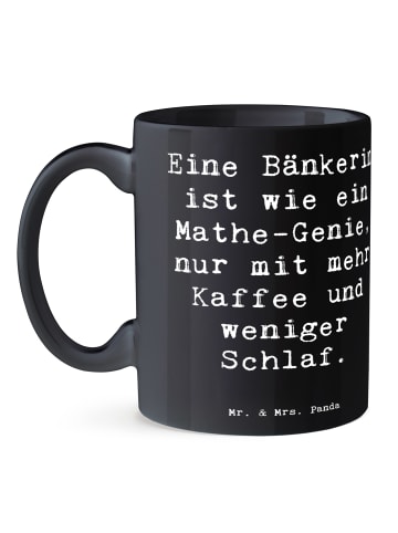 Mr. & Mrs. Panda Keramiktasse Spruch Bänkerin Genie mit Spruch in Schwarz